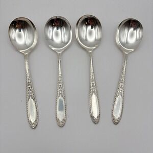Vintage Oneida Wm Rogers Ramona Lakewood Brentwood 4 Gumbo Soup Spoons
